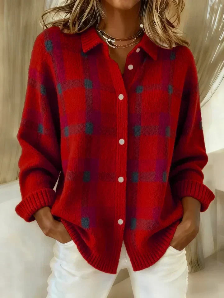 Retro Geruite Dames Trui – Herfst en Winter