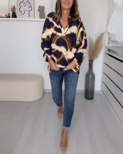 Dames Top met V-hals en Print – Zes Kleuren