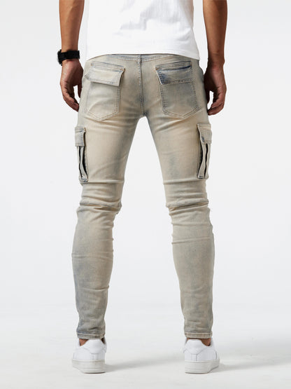 Khaki Slim Fit Cargo Jeans voor Heren