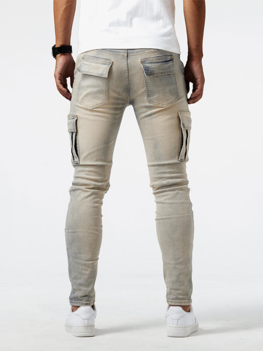 Khaki Slim Fit Cargo Jeans voor Heren