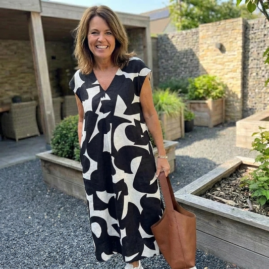 Jurk met Print en V-hals in Zes Kleuren