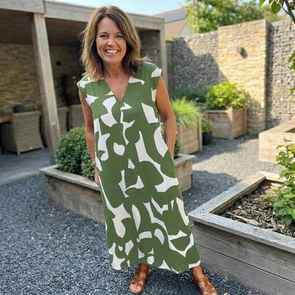 Jurk met Print en V-hals in Zes Kleuren