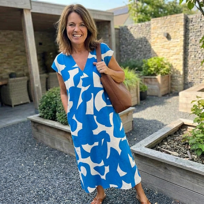 Jurk met Print en V-hals in Zes Kleuren