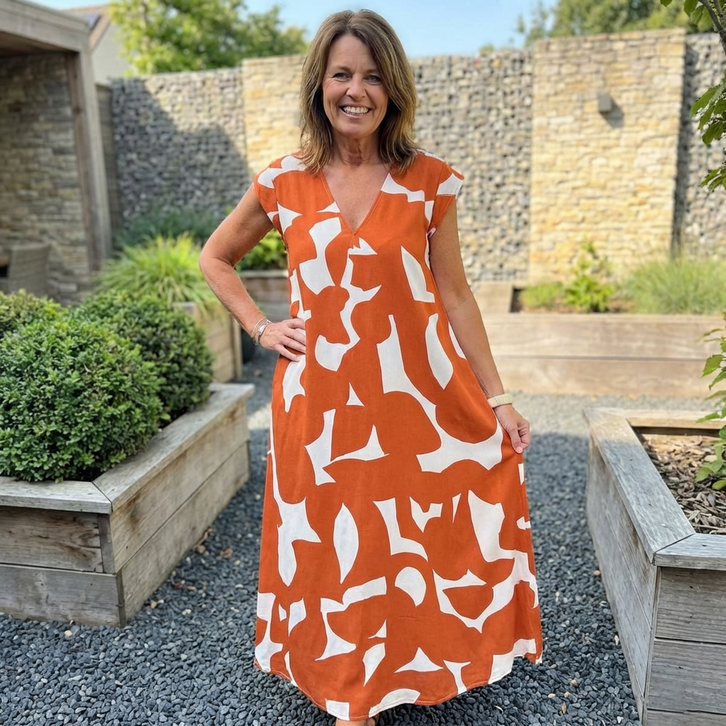 Jurk met Print en V-hals in Zes Kleuren