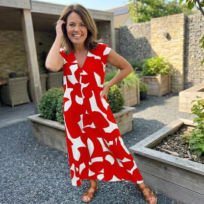 Jurk met Print en V-hals in Zes Kleuren