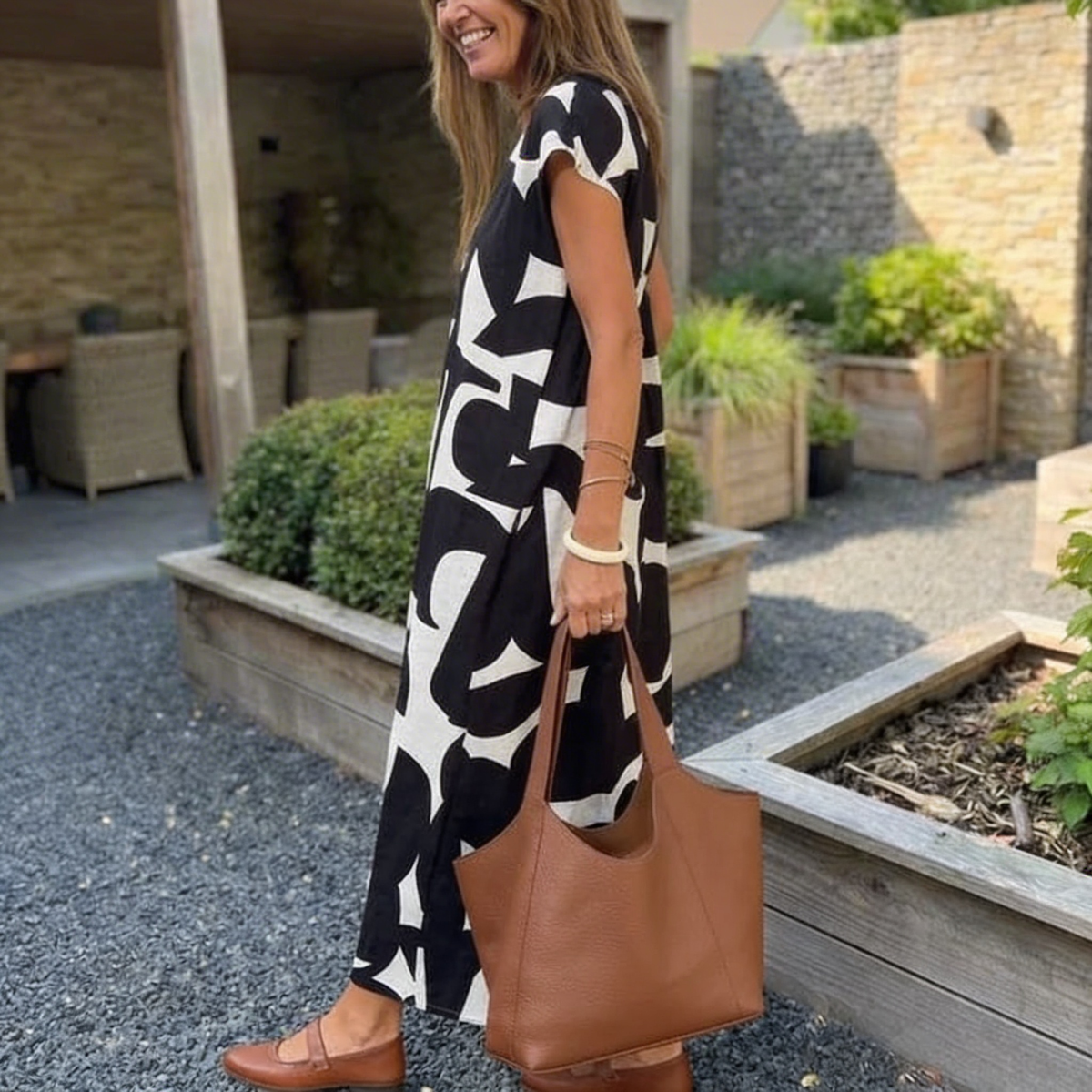 Jurk met Print en V-hals in Zes Kleuren