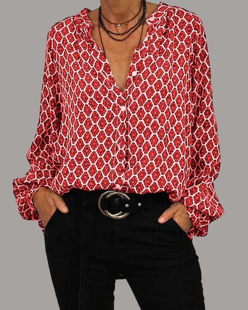 Relaxed Dames Midi-shirt met V-hals