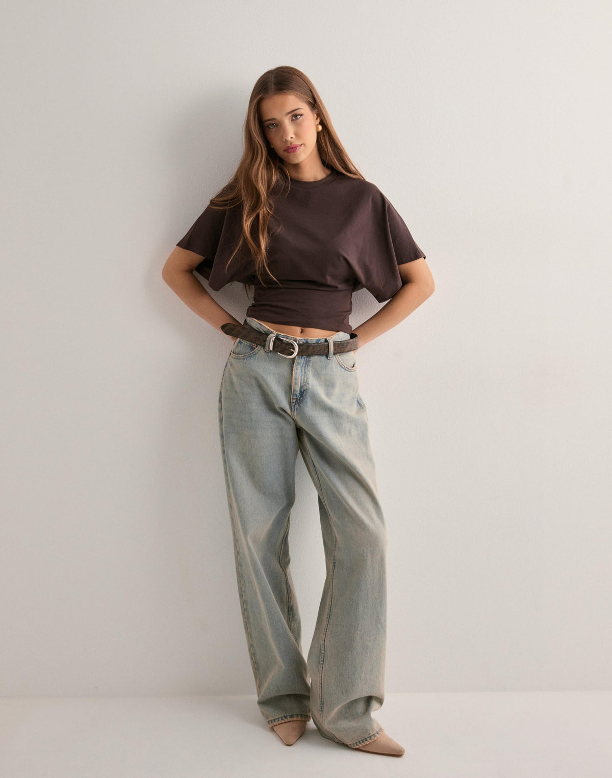 Dames T-shirt met Wijde Mouwen – Bruin, Wit, Roze of Zwart