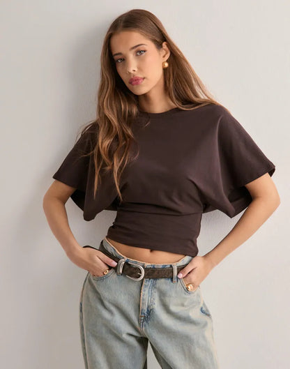 Dames T-shirt met Wijde Mouwen – Bruin, Wit, Roze of Zwart