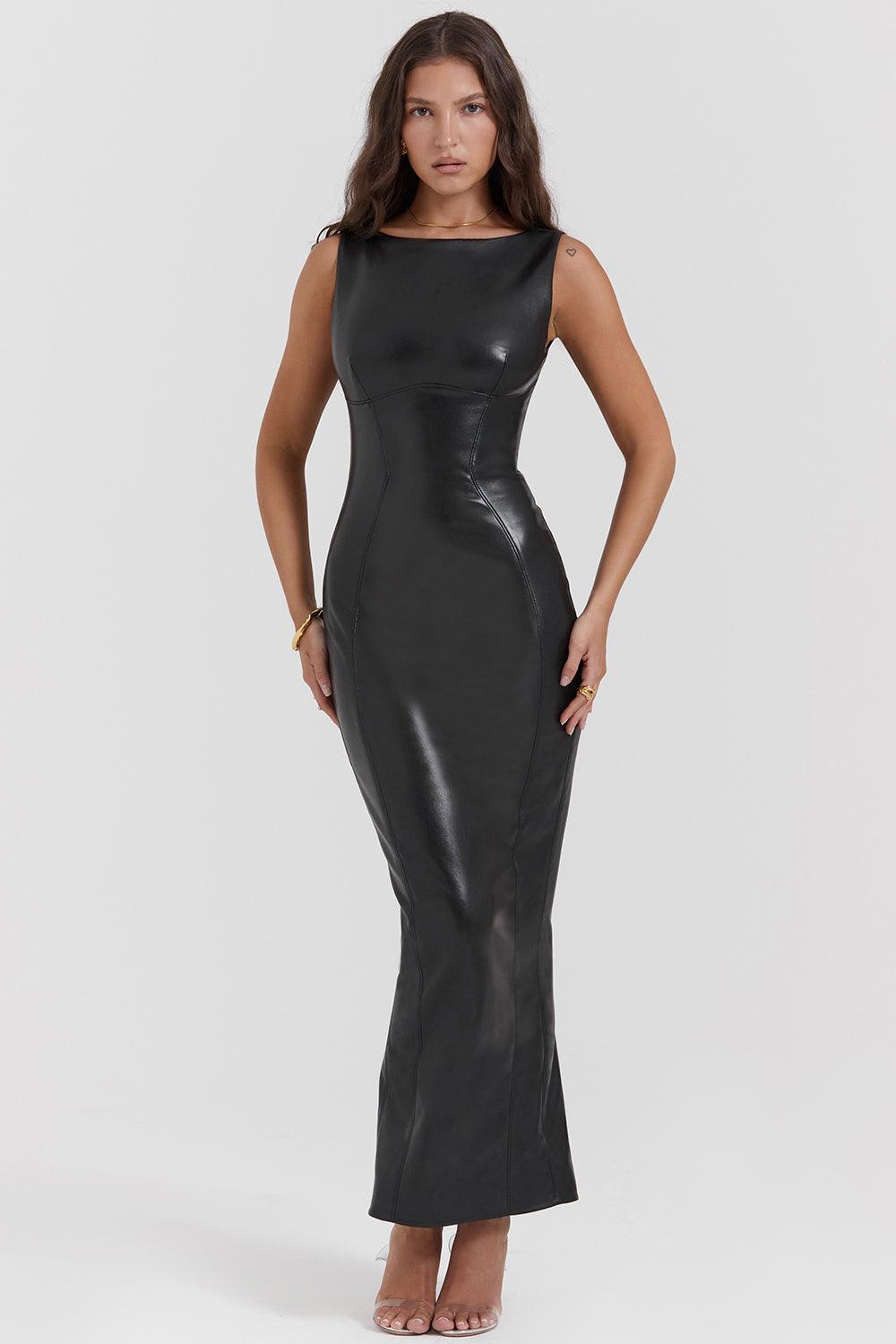 Maxi Jurk in Leerlook – Bruin, Zwart of Paars
