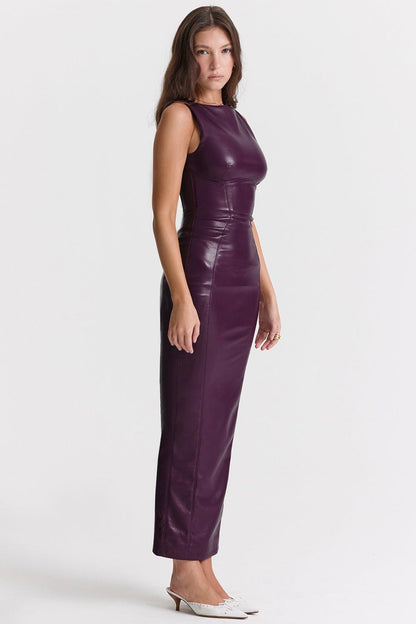 Maxi Jurk in Leerlook – Bruin, Zwart of Paars
