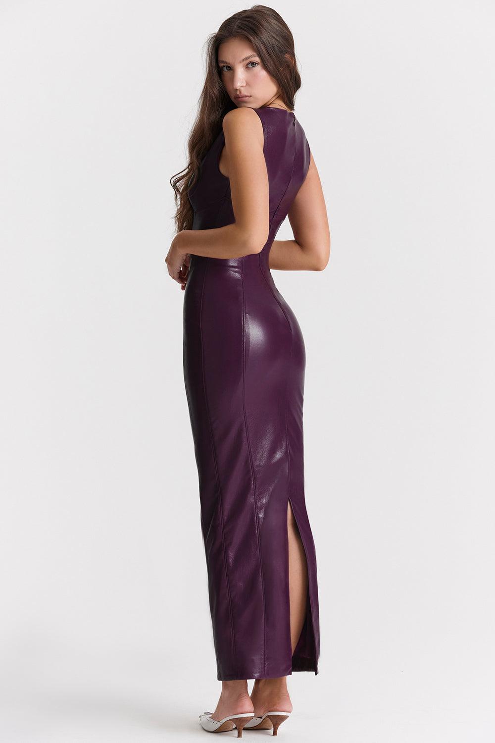Maxi Jurk in Leerlook – Bruin, Zwart of Paars