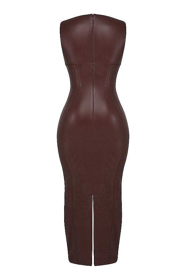 Maxi Jurk in Leerlook – Bruin, Zwart of Paars
