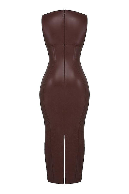 Maxi Jurk in Leerlook – Bruin, Zwart of Paars