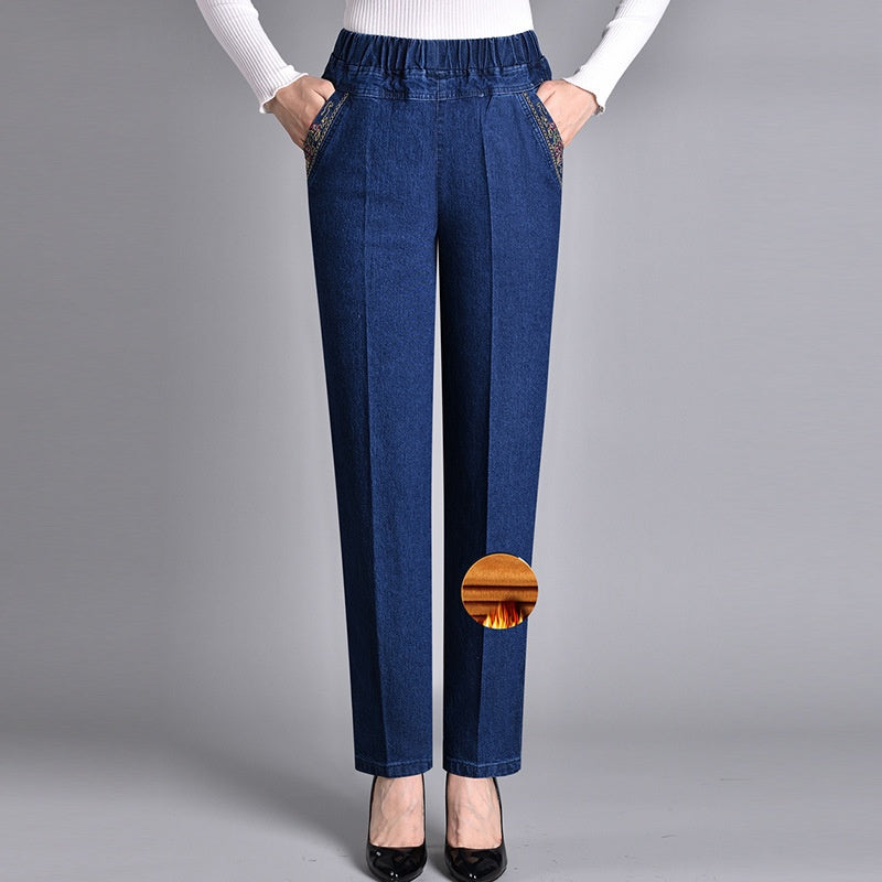Dames Jeans met Zijzakken en Elastische Taille