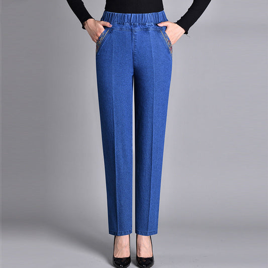 Dames Jeans met Zijzakken en Elastische Taille