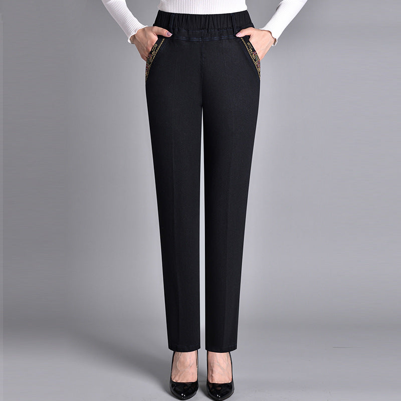 Dames Jeans met Zijzakken en Elastische Taille