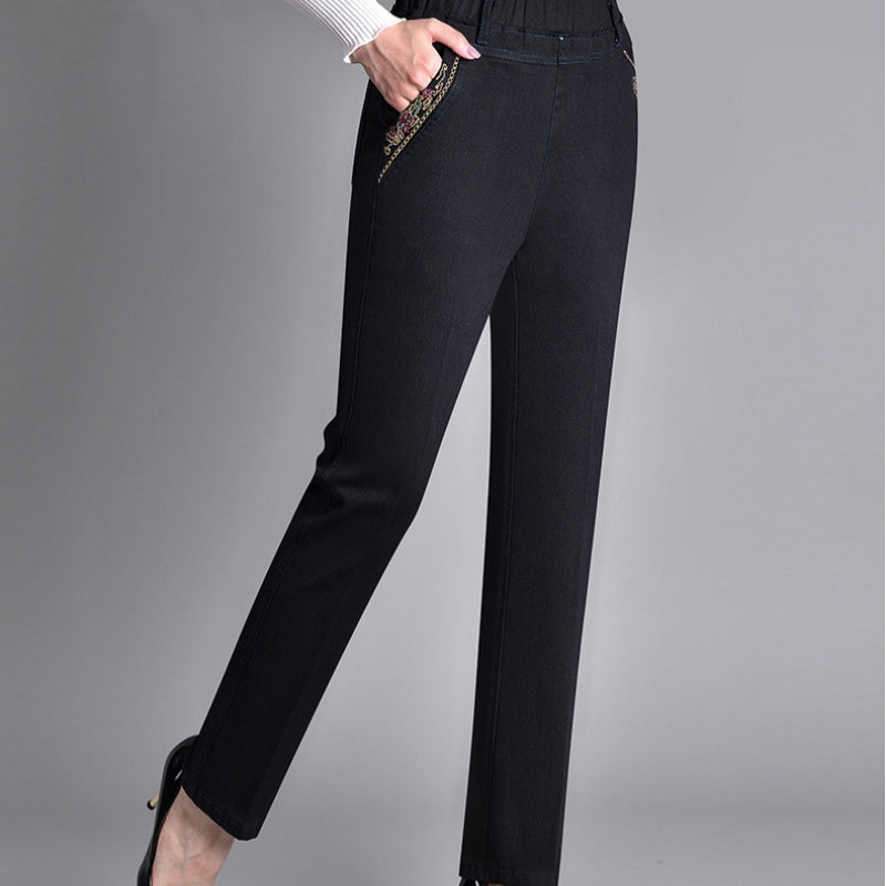 Dames Jeans met Zijzakken en Elastische Taille