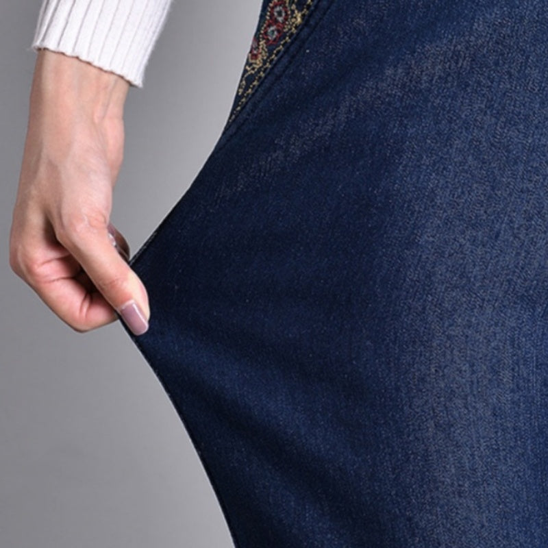 Dames Jeans met Zijzakken en Elastische Taille